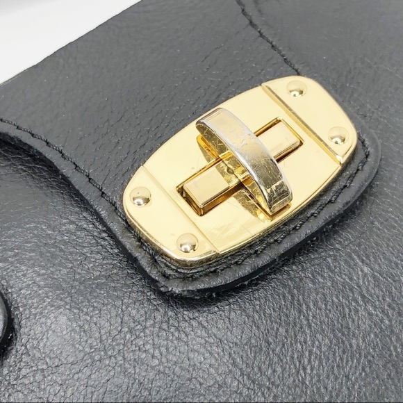 BLACK leather gold toned hardware crossbody wristlet - Picture 8 of 12